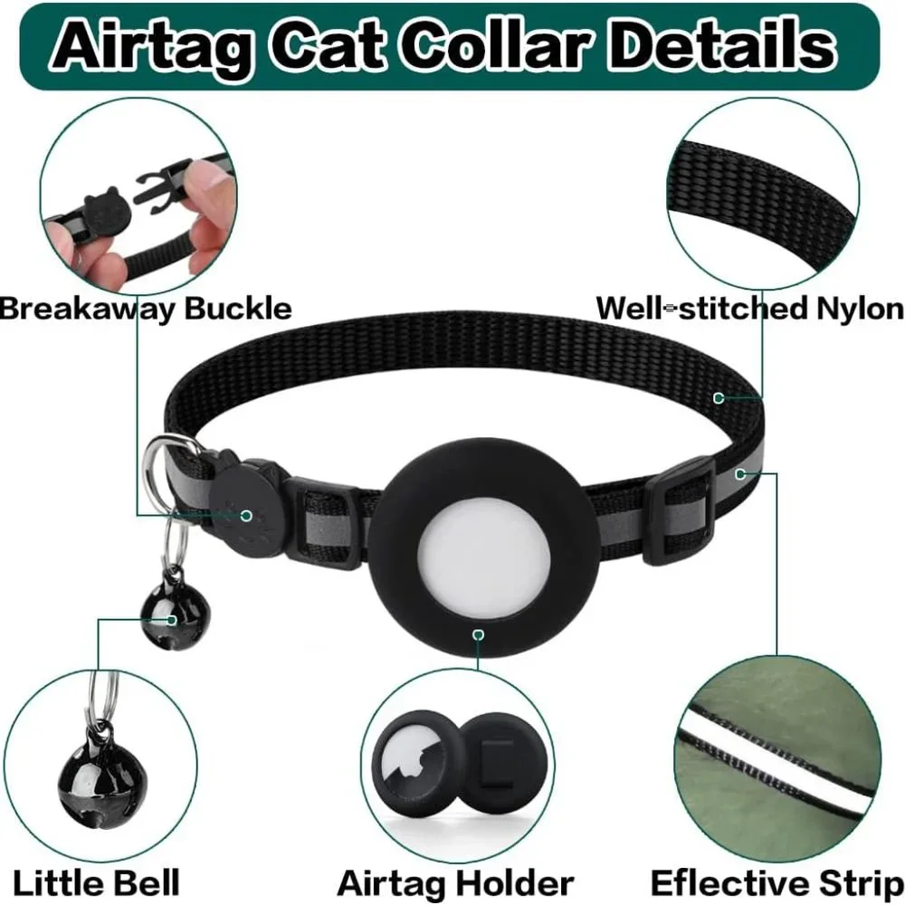Airtag Cat Collar Breakaway, Reflective Kitten Collar with Apple Air Tag Holder